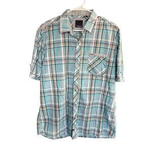 7 Diamonds Shirt Men's Button Up Plaid 2XL XXL Roll Tab Sleeves Green S/S Casual